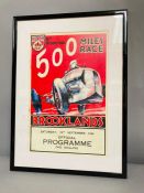 8th International 500 Miles Race Broadlands Saturday 19th September 1936 framed poster.