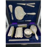 A Late 19th / Early 20th Century Chinese silver Ladies vanity set cased by Tuck Chang and Co to