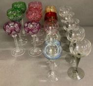 A selection of coloured wine glasses