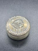 Silver pill box with cherub decoration, hallmarked for Birmingham 1902