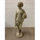 A Garden stone statue of a lady carrying urns H 76 cm