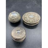 Three assorted decorative pill boxes or snuff boxes.