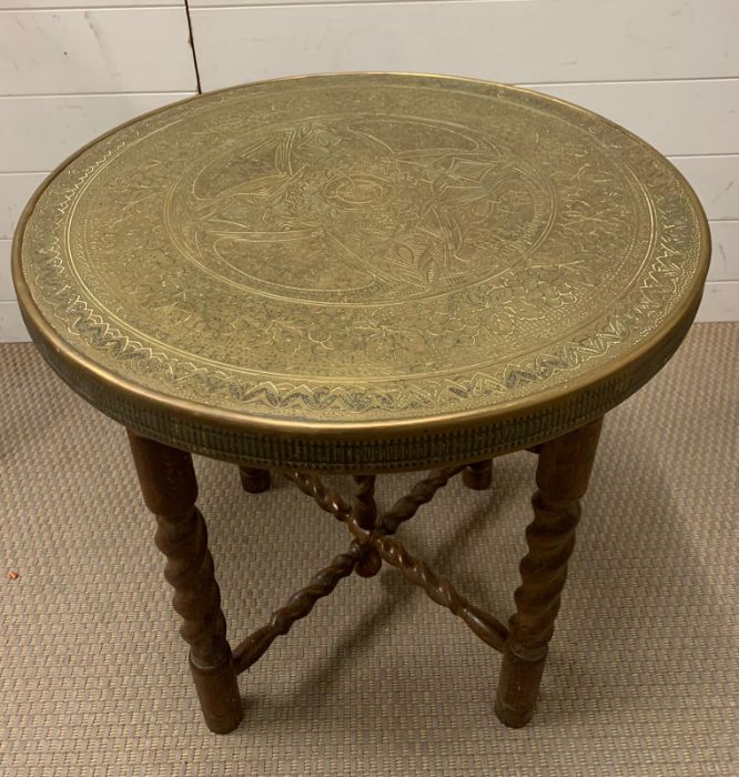 A brass Moroccan tea table (H58cm Dia60cm) - Image 3 of 3