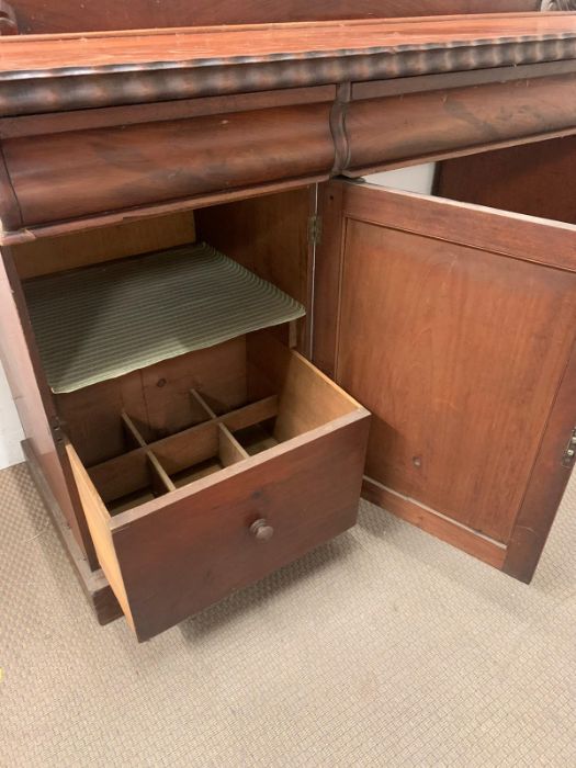 A mahogany pedestal sideboard, the raised back with scroll and foliage carving three drawers above - Image 9 of 9