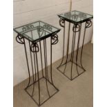 A contemporary metal lamp stand or flower stand with glass top (H92cm SQ33cm)