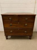 A small chest of drawers with string inlay and brass handles AF (H82cm W88cm D49cm)