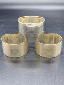 Three silver napkin rings, various hallmarks (69g)