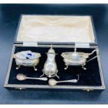 A Boxed silver hallmarked condiment set B & Co Birmingham 1981