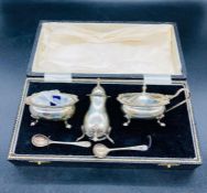 A Boxed silver hallmarked condiment set B & Co Birmingham 1981