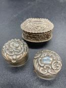 Three small ornate pill boxes