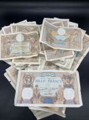 French Banknotes, Eleven 1000 Franc notes and Thirty Nine 100 franc notes