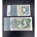 Two packets of ten consecutively numbered £1 notes