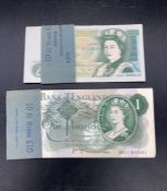 Two packets of ten consecutively numbered £1 notes