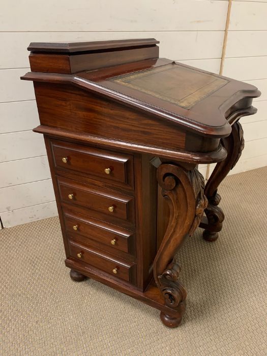 A Reproduction Davenport desk, hinged sloping top opening to drawers on two turned supports. - Image 2 of 12