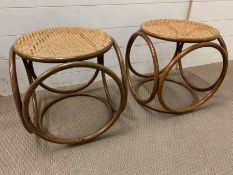 Two cane cube stools, probably Thonet Kruk bentwood cane.