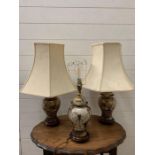 Three ginger jar style table lamps decorated with wistra and birds