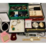 A Volume of costume jewellery and watches in two jewellery boxes.