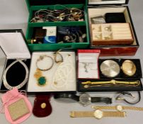 A Volume of costume jewellery and watches in two jewellery boxes.