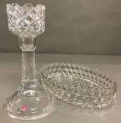 An Orrefors crystal candlestick and bowl