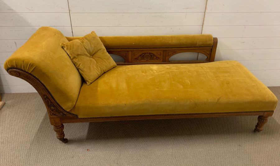 A Chaise Longue in gold velvet with a shaped back.(195 cm L x 70 cm D x 80 cm H) - Image 2 of 6