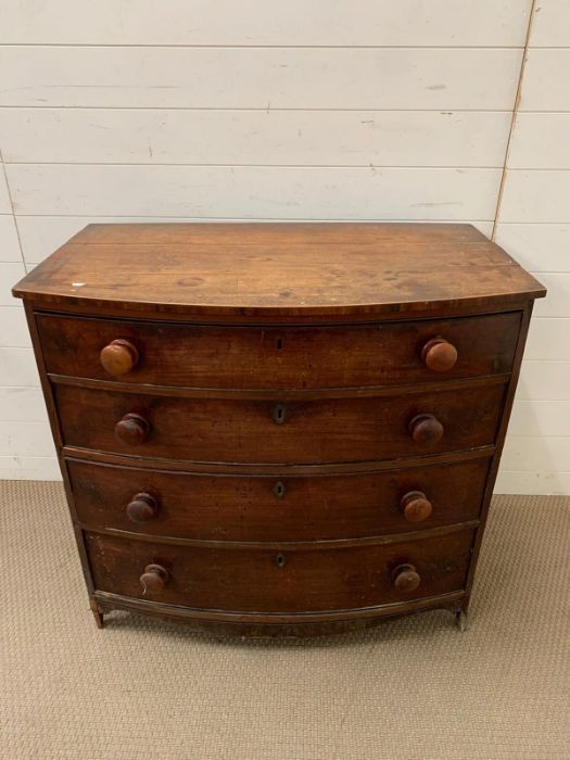 A mahogany bow fronted chest of drawers AF (H87cm W93cm D54cm) - Image 2 of 7