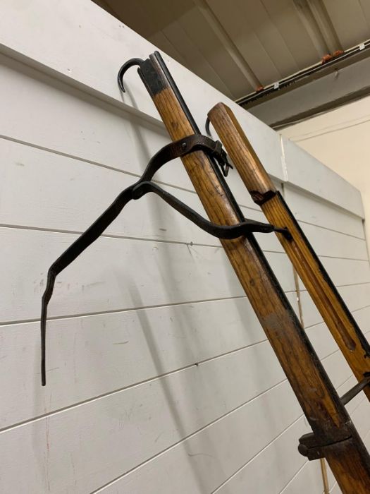 A WWI Trench Ladder, triple folding oak and metal trench ladder. A set of First World War ash and - Image 3 of 10