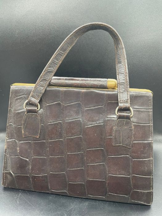 A Vintage crocodile handbag, with brass fittings and makers mark DL - Image 2 of 4