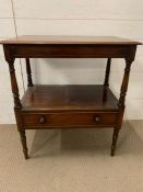 A two tier side table on turned legs and drawers (H77cm W66cm D40cm)