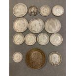 A Selection of English Pre 1920 silver coins from Queen Victoria to George V to include four crowns,