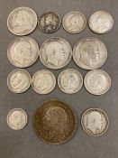 A Selection of English Pre 1920 silver coins from Queen Victoria to George V to include four crowns,
