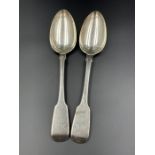 Pair of Georgian spoons, hallmarked for London 1786, makers mark WE (Total Weight 138g)