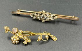 Two 9ct gold brooches with seed pearls