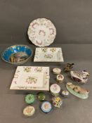 A selection of ceramics including Nao, Beswick along with Halcyon Days enamels