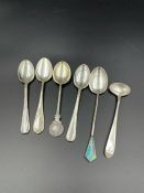 A selection of silver teaspoons, various makers and hallmarks.