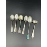 A selection of silver teaspoons, various makers and hallmarks.