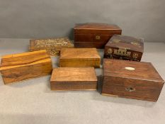 Seven work boxes, dressing and tea caddy's