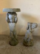 Two garden figures, one of a child carrying above his head and one smaller (70cm x 50cm)