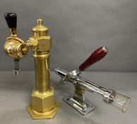 Breweriana: A Brass pump font and a wall mounted corkscrew