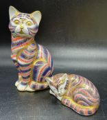 Two Royal Crown Derby Cats