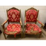 A pair of Louis XVI style salon chairs with leaf, carved moulded edge