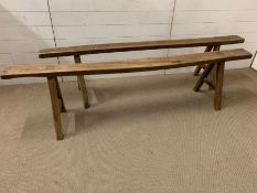 Two oak A frame benches (H50cm W200cm)