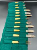 A silver and bone set of six fish knives and forks, hallmarked for Sheffield 1873 by Harrison