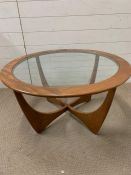 A G-Plan Astro coffee teak table with glass top (Dia84cm)