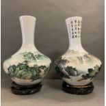 A pair of porcelain oriental vases on stand (Stand AF) H48cm without stand)