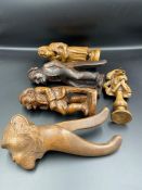 A selection of five antique nutcrackers, beautifully carved.