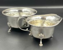 A silver sugar bowl and milk jug. London Hallmark 1915 by Manoah Rhodes & Sons Ltd (Total Weight 196