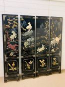 A four lacquered panel screen with inlay animals and four flower panels below (H184cm W41cm each