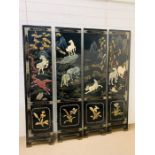 A four lacquered panel screen with inlay animals and four flower panels below (H184cm W41cm each