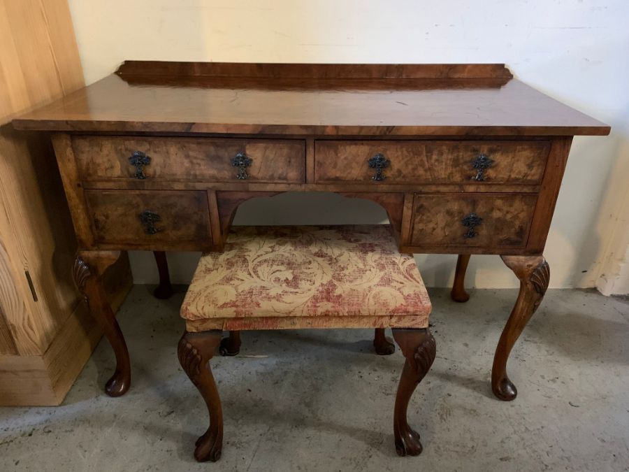 A walnut dressing table with gallery back with two long drawers and two short on pad feet and - Image 5 of 8