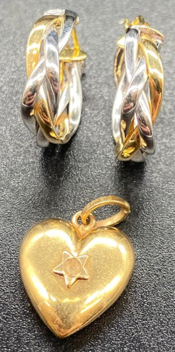 9ct gold heart pendant and a pair of earrings.